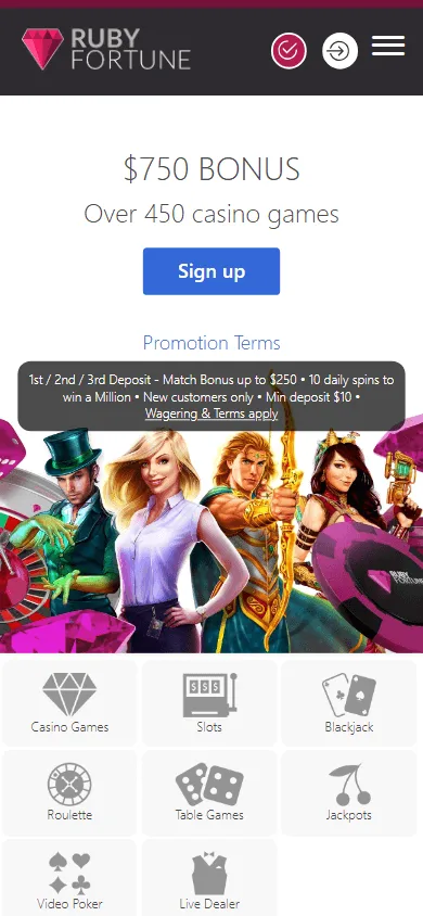 Ruby Fortune Casino mobile games view
